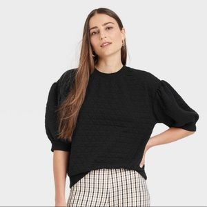 A New Day Geometric Short Sleeved Sweatshirt Puff Sleeves